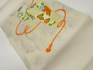 リサイクル　矢羽に組紐・草花模様織出し名古屋帯